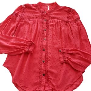 NWT Free People Women's Swiss Dot LS Top Small Spring Crochet Colorful